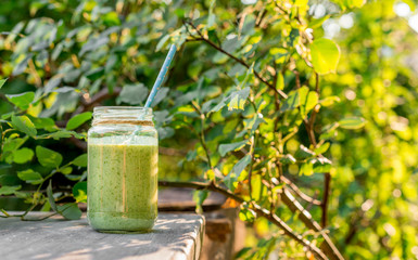  Healthy fresh green smoothie with spirulina