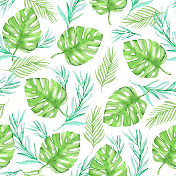 Watercolor floral summer tropical seamless pattern