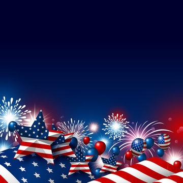 USA 4th of july happy independence day design of american flag with fireworks vector illustration