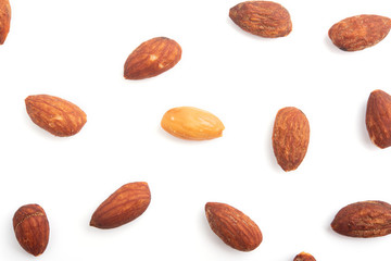 Almonds on white background