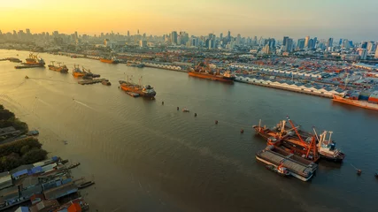 Badkamer foto achterwand aerial view of klong toey port and chaopraya river in bangkok thailand © stockphoto mania