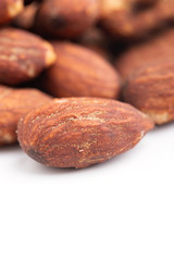 Almonds on white background