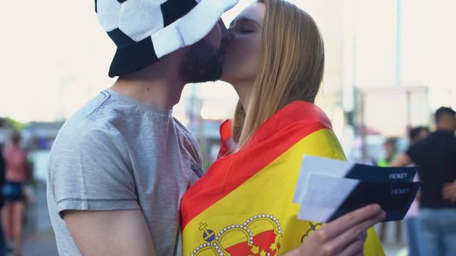 Spain football supporters couple happy to buy final match tickets, competition