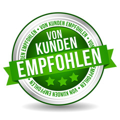 Customer Recommended Button - Online Badge Marketing Banner with Ribbon. German-Translation: Von Kunden empfohlen