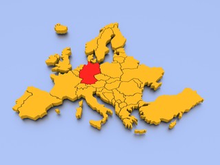 A 3D rendered map of Europe