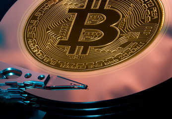 Bitcoin mining concept using hard drive 