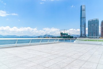 panoramic city skyline with empty square