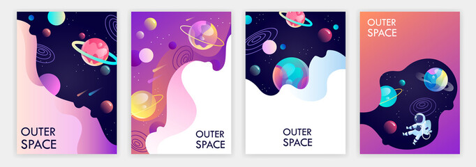 set of banner templates. universe. space trip. design. vector illustration © sweet kiwi
