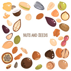 Nuts and seeds color flat icons set