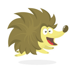 Funny cartoon hedgehog. Isolated on white background. Vector illustration
