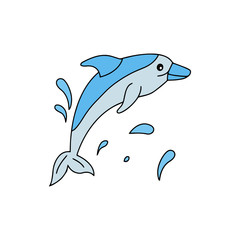 Dolphin cartoon illustration isolated on white background for children color book