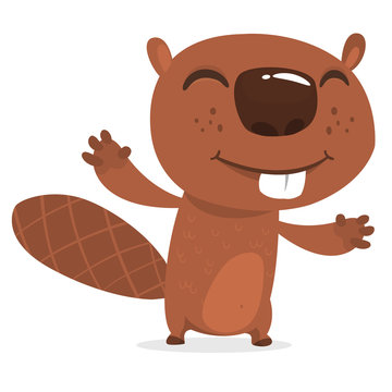 Cute cartoon beaver. Vector illustrated icon of a beaver