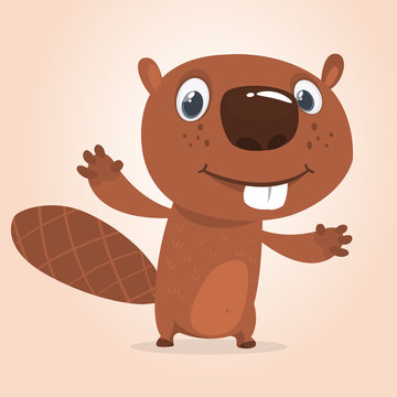 Funny cartoon beaver. Vector illustrated icon of a beaver