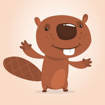 Cute cartoon beaver. Vector illustrated. Design for print, sticker, decoration or children book