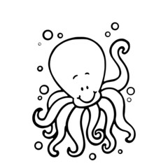 Octopus cartoon illustration isolated on white background for children color book