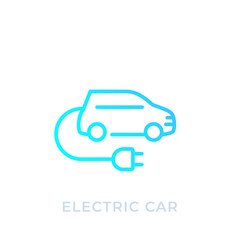 Obraz premium electric car with plug, EV, linear icon