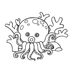 Fototapeta premium Octopus cartoon illustration isolated on white background for children color book