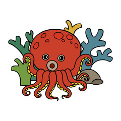Octopus cartoon illustration isolated on white background for children color book