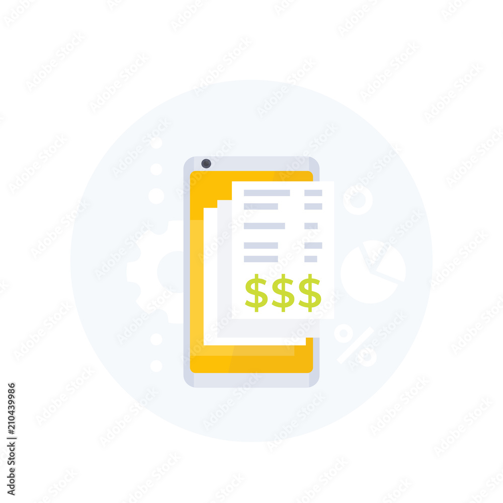 Wall mural invoice app, mobile payments vector icon with smartphone