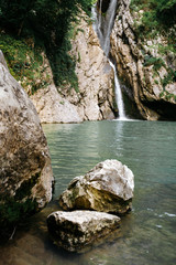 The average Agur waterfall in the Agur Gorge in Sochi