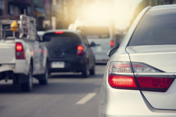 Cars on the road heading towards the goal of the trip, tourism And Race car, Pick up car to go home, Urgent traffic on day.