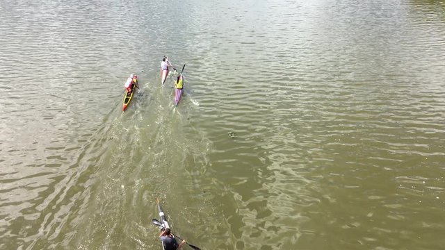 Piraguistas remando en el rio.