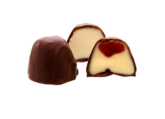 Chocolate candy with filling isolated on a white background.