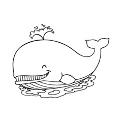 Whale cartoon illustration isolated on white background for children color book