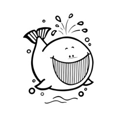 Whale cartoon illustration isolated on white background for children color book