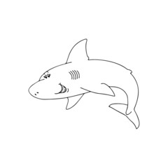 Shark cartoon illustration isolated on white background for children color book