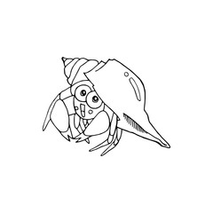Hermit Crab cartoon illustration isolated on white background for children color book