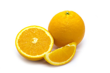Image of Fresh orange fruits with slices isolated on white background. Fruit. Food.