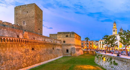 Bari, Italy, Puglia: Swabian castle or Castello Svevo, a medieval landmark of Apulia. - obrazy, fototapety, plakaty