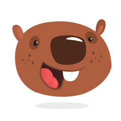 Cute cartoon beaver head icon laughing. Vector illustration. Beaver expressions set