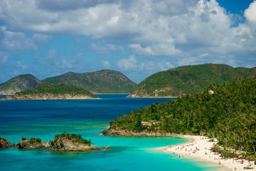 Fototapeta na wymiar Beautiful bay in island with beach and green hills, St. John US Virgin Islands