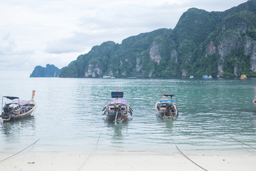 Longtail boats anchored at Phi Phi Don Island