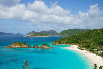 Beautiful bay in island with beach and green hills, St. John US Virgin Islands