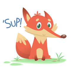  Cute cartoon fox character saying 'Sup!'. Vector illustration