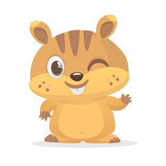 Cartoon funny marmot waving with smile and blink. Vector illustration