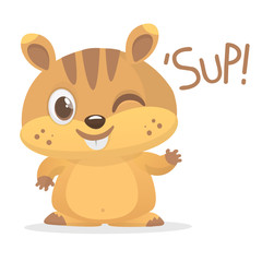 Cartoon funny marmot waving with smile and blink. Vector illustration