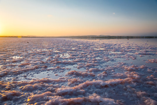 Sunset on the Salt pink Lake in Torrevieja in Spain
