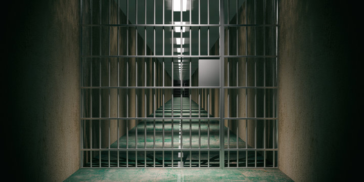 Prison interior. Jail cells, dark background. 3d illustration