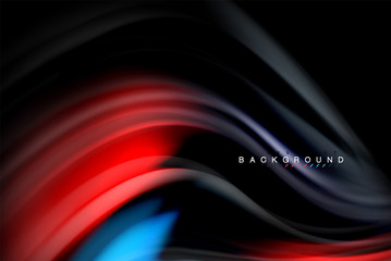 Fluid liquid colors design, colorful marble or plastic wavy texture background, glowing multicolored elements on black, for business or technology presentation or web brochure cover design, wallpaper