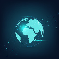 Global network connection with business concept and world map line, vector illustrator