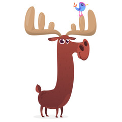 Funny cartoon moose character. Vector moose illustration isolated. 