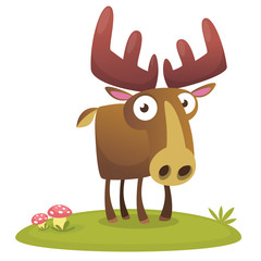 Funny cartoon moose character. Vector moose illustration isolated. 