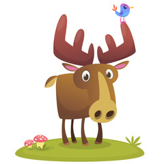 Cute cartoon moose character. Vector moose illustration isolated. 