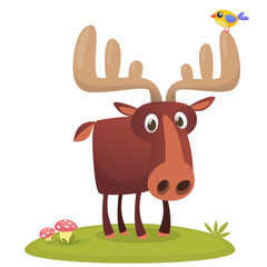 Happy cartoon moose character. Vector moose illustration isolated. 