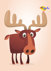 Happy cartoon moose character. Vector moose illustration isolated. 