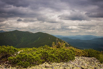 Beautiful mountains and blue sky in the Carpathians. Ukraine.